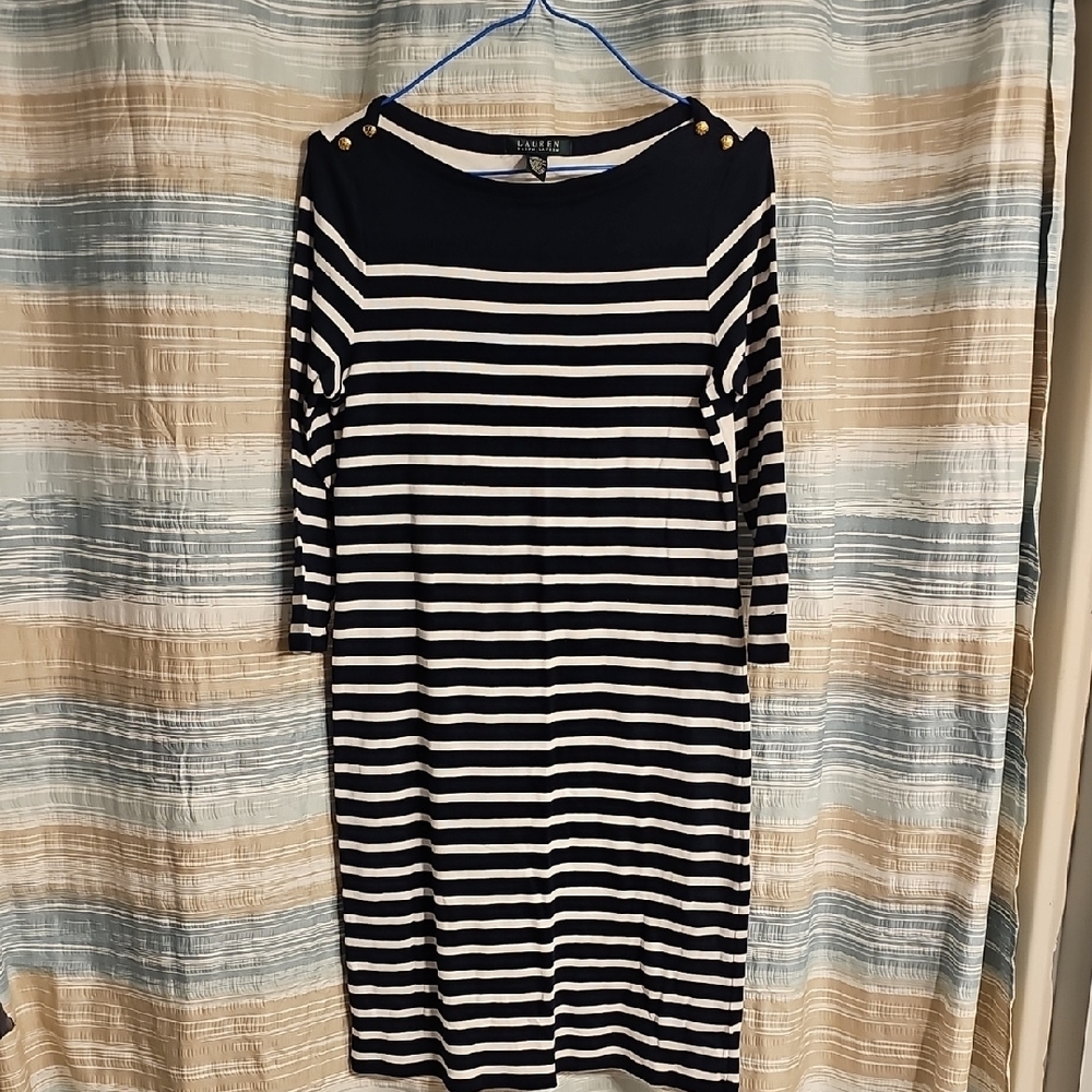 Ralph Lauren Black and White Sheath Dress with Bateau Neckline